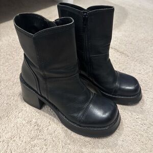 Vintage Leather Diba Black Chunky Heel Ankle Boots